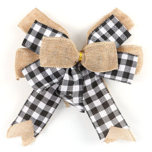 1 Pcs 23.8*22.9cm Christmas Plaid Handmade Bow Christmas Lootabgs Linen Bows New Year Christmas Tree Decoration Creative DIY