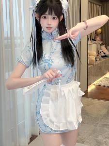New Chinese Style Cheongsam Dress Halloween Christmas Cosplay Uniform Soft Girl Maid Skirt Short Cheongsam Daily Wear