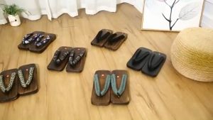 Wide square toe Paulownia slippers cosplay men add 2size