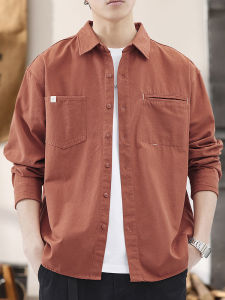 เสื้อแจ็คเก็ตยีนส์ทรงหลวมสำหรับผู้ชาย สไตล์ฤดูใบไม้ร่วง ผ้าฝ้ายแท้ สีแดงอินดัสเทรียล ทรงหลวม แฟชั่น เสื้อผ้าทำงาน