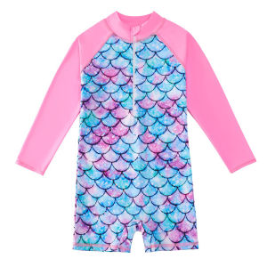 Đồ Bơi Nàng Tiên Cá Cho Bé Gái Tay Dài Chống Tia UV Liền Thân Mùa Hè Chất Liệu Nylon Polyester Đúng Size.
