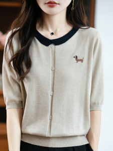 เสื้อเชิ้ตคอโปโลผู้หญิงผ้าขนสัตว์สีพื้นถักลำลองปักลายสูงสุด ทรงหลวม แขนยาว 5 นิ้ว ปกติ ฤดูหนาว 2025