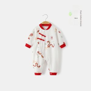 New Year Celebration Pure Cotton Romper Baby Clothes for Boys And Girls 12 Months Old And below Chinese Style Long Sleeve