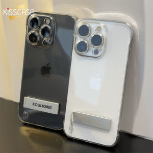 Kisscase vỏ điện thoại bảo vệ ống kính mỏng không viền rõ ràng cho iPhone 15 14 13 12 11 Pro Max Plus siêu mỏng với giá đỡ gấp lại được cứng PC chống rơi Chống Sốc Ốp lưng cho iPhone X XR XS Max