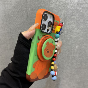 ZhiGe Magnetic Absorption Phone Case for Apple 16 pro Max Cartoon Couple Style Hard Shell Protective Cover with Stand