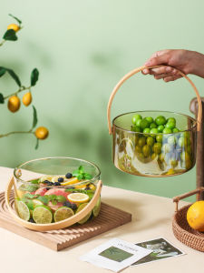 Handheld Glass Fruit Basket Afternoon Tea Tableware Commercial Restaurant Fruit Bucket Ice Bucket Coffee Shop Home Use