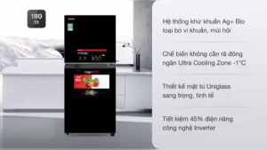 Tủ lạnh Toshiba Inverter 180 lít GR-B22VU(UKG) | Tiết kiệm điện năng - Bảo Hành 24 Tháng