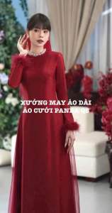 [ SẴN HÀNG - HOẢ TỐC 2H ] ÁO DÀI NỮ LỤA TRƠN BẢO NGỌC TAY ĐÍNH LÔNG  CỔ ĐÍNH ĐÁ CAO CẤP MẶC ĐI TIỆC  CƯỚI HỎI