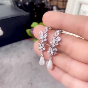 Huitan New Trendy Simulated Pearl Crystal Earrings for Women Elegant Engagement Wedding Ear Accessories Temperament Lady Jewelry