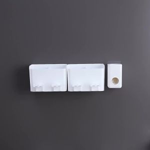 [J]Multifunctional Toothbrush Holder And Mug Holder Wall Mounted Perforation-free Bathroom Shelf Mouthwash Cup Toothbrush Holder