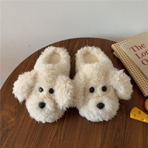 Womens Cotton Slippers Winter Home Cute Cartoon Plush Moon Warm Anti-slip Slippers Low Heel Flat Bottom Rubber Sole