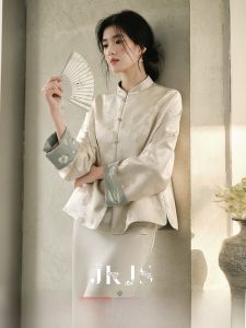 JK&JS | Áo Khoác Ngắn Dyeing & Thêu Mới Phong Cách Trung Quốc Nữ Mùa Xuân & Thu Cổ Đứng