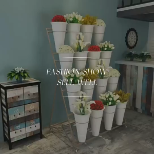 Nordic Golden Flower Stand Movable Iron Multi-Layer Flower Display Florist Flower Barrel Shelf