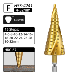 HSS Titanium Step Drill Bit M35 Cobalt 4-32mm Spiral Straight Groove 1/4Hex Wood Metal Hole Cutter Conical Stage Drill Cone Tool