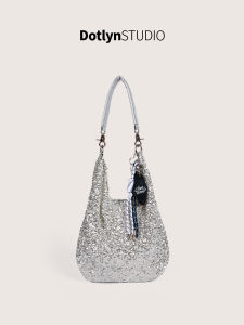 Dotlyn Silver Handbag Large Capacity Commuter Underarm Bag Sequin Womens Handbag Luxury Feel Blogger Favorite Tote Bag