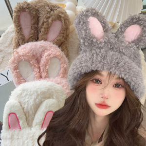 กระต่ายผ้ากำมะหยี่น่ารักหวานเกาหลีหมวกมีหูฤดูใบไม้ร่วงผู้หญิงฤดูหนาวอบอุ่นฝาครอบป้องกันหูหนา