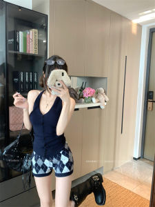 French Connection Kimono Wrap Dress Spring 2025 Summer Collection Korea Style Pure Color Knitted V-neck Tanktop with Shorts Women Set