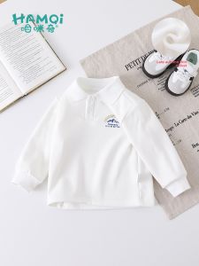 Hamqi | Winter Polo Shirt for Boys White Long Sleeve Pullover