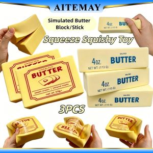 【Local Stock】Aitemay 3PCS Simulated Butter Block Squeeze Squishy Toy Butter Stick Soft Stress Relief Slow Rising Sensory Fidget Toy Gifts for Anxiety ADHD Autism Kids Relax