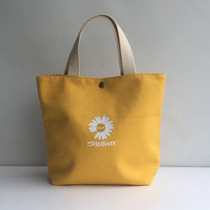 Fashionable Canvas Handbag Small Portable Work Bag Student Tote Bag Soft Foldable Magnetic Closure Leisure Hand-held Bag