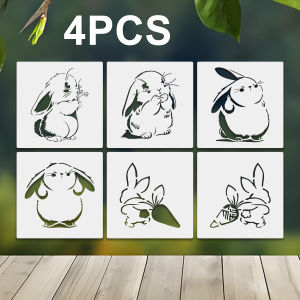 6PCS 7.8inch Bunny Stencils for DIY Crafts Reusable Rabbit Painting Templates for Wall Fabric Wood Scrapbooking and Card Mak