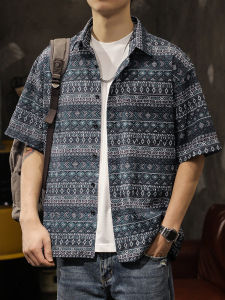 Lujiebang Summer Short Sleeve Outdoor Beach Casual Shirt Mens Fashionable Lightweight Breathable Polyester Fiber Shirt