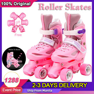 roller skates for kids adjustable double-row roller skate shoes with 4 wheels rollerblades for girls boys beginner 4-12 years old children outdoor sports skate shoes with free protective gear