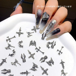 TSZS 10pcs/lot Retro Cross Rabbit Butterfly Nails Art Charms 3D Punk Black Metal Nail Decoration Manicure Accessoires