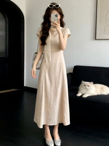 PEIZIXUAN | French Pink Long Dress Summer Slimming Cinched Waist