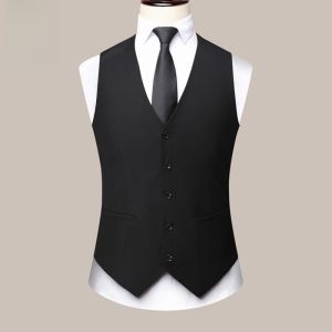 ROMON | Romon Mens Business Casual Vest Standard Fit Polyester Blend Summer Fashion Urban Style Button Decorated No Iron Treatment