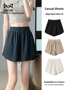 MiiOW | High Waist Drawstring Elastic Sports Casual Shorts Cat Person Loose A-Line Slimming Three-quarter Length Outdoor Wear Summer