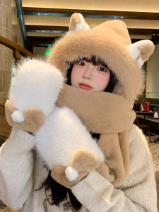 JIFANPAUL | Winter Warm Woolen Scarf with Hood and Gloves Set