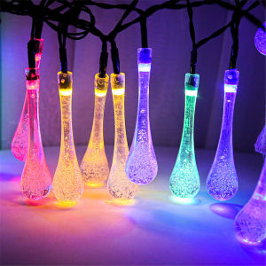 Solar Water Drop String Light Garland Fariy Lights Christmas Wedding Ramadan Decor Backyard & Garden Lawn Fence Patio Decoration