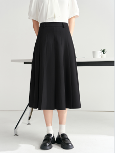 Blue Professional Miss Bird Half-length Skirt Commute Pleated Womens Early Autumn Interview Suit A-line High-waist Polyester Fiber