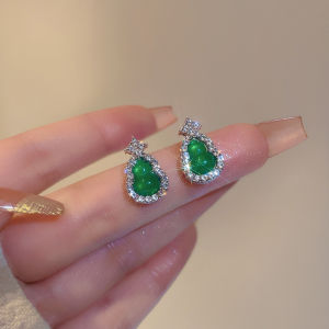 New Chinese Style Womens Emerald Gourd Earrings Luxury Unique Lightweight Fashion Jewelry Fresh out Freshly Released