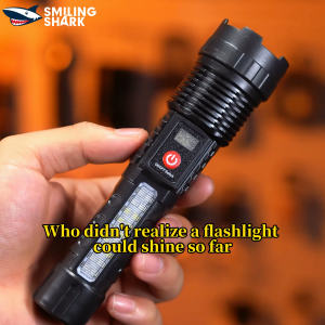 ไฟฉาย LED SD5344ปลาฉลามยิ้มสว่างมาก5000LM M60ได้6โหมดไฟ COB ด้านข้างไฟฉายชาร์จไฟได้ Type-C กันน้ำได้โคมไฟภายนอกตั้งแคมป์