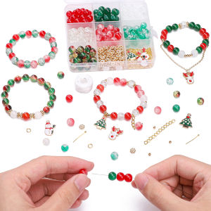 380 cái/hộp Đầy Màu Sắc Giáng Sinh Beading Kit 8Mm hạt pha lê thủy tinh dây đàn hồi Set Cho làm đồ trang sức DIY Vòng tay hạt charm Vòng Cổ Xmas Món Quà Thủ Công