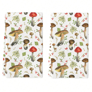 2Pcs Watercolor Mushroom Kitchen Towels 40Cm*60Cm Towel Set Super Absorbent Soft Cleaning Cloth Cooking and Baking Tea Towel Hand Towel Cleaning Cloth Dishwashing Cloth Kitchen Decoration Living Room Decorations Kitchen Essentials Home Essen...
