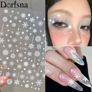 Dorisna White Snowflake Face Stickers Christmas Nail Art Decal Eyeshadow Snowflake Sticker Christmas Makeup Holiday Decoration