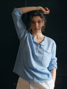 SHEITAOZI | Henley Neck Wool Blend Loose T-shirt