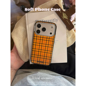 Ultra-Thin Acrylic Phone Case Yellow Grids Illustration Black Edge for Apple 17Pro 16ProMax 14ProMax 13 Sweet Cute Simple Style