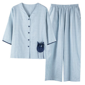 MiiOW | Pure Cotton V-Neck Sleepwear Set For Women Summer 2025 New Tencel Fabric Loose Fit Home Clothes Cat Mom Brand