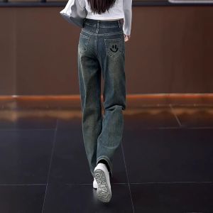 กางเกงยีนส์ขากว้างเอวสูงสำหรับผู้หญิง กางเกงขายาวทรงตรงหนา ทรงหลวม ทรงเข้ารูป ฤดูใบไม้ผลิและฤดูใบไม้ร่วง 2025 ใหม่