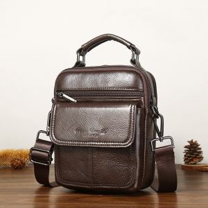 Men One Shoulder Messenger Crossbody Bag Genuine Leather Fashion Retro Purse Real Cowhide Male Small Tote Handbag Bag