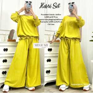 Blouse Setelan Wanita Celana Kulot Lebar Hebri Oneset Bahan Crinkle Airflow Pakaian Muslimah