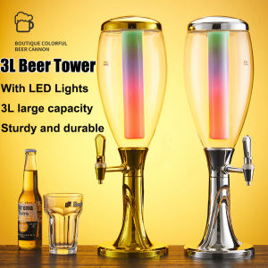 3L Dual-Tap Beer Tower with LED Lights & Ice Column - Commercial Beverage Dispenser for Bars/KTVs/Parties - Stainless Steel Draft Beer System with Chilling Function