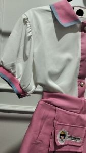 Setelan Anak Perempuan Import Model Rok Kancing Lipat Lengan Karet Balon Kerah Pita Lucu Terbaru