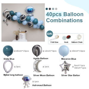 40pcs Astronaut Birthday Balloons Garland Arch Kit Moon Star Foil Ballon Decor for Kids Baby Shower Baptism Galaxy Themed Party