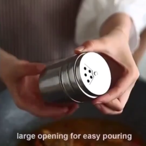 Stainless Steel Condiments Bottle Salt Shaker Spice Pepper Jar Rotating Cover Seasoning Can Kitchen Food Storage