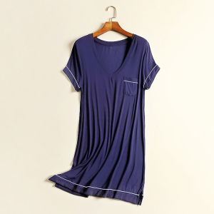 กระโปรงสั้นทรงหลวมสำหรับฤดูร้อนเดรสใส่นอนผ้าโมดัลแบบบางชุดนอนเซ็กซี่ไซส์ใหญ่สำหรับผู้หญิงตั้งครรภ์ชุดใส่ในบ้านผ้าฝ้ายแท้ใส่ออกไปข้างนอกได้